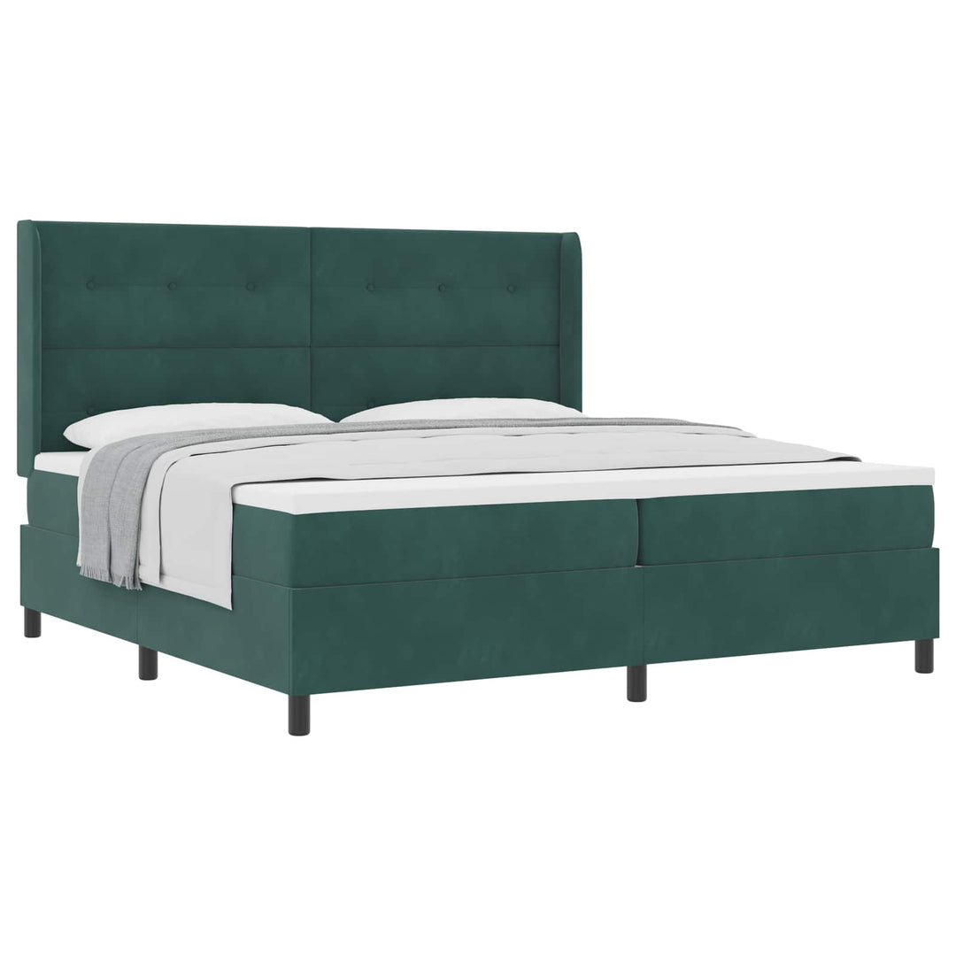 Box spring seng med hovedgærde Mørkegrøn 200 x 200 cm Fløjl