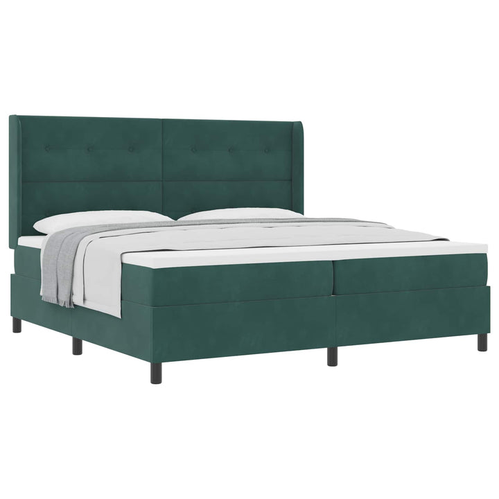 Box spring seng med hovedgærde Mørkegrøn 200 x 200 cm Fløjl