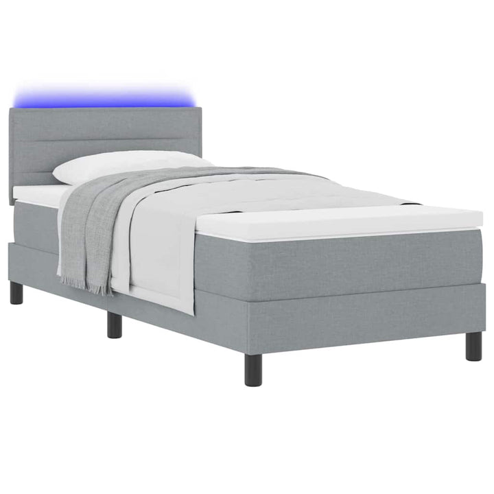 Box spring seng med madras med LED Lysegrå 80 x 200 cm Stof