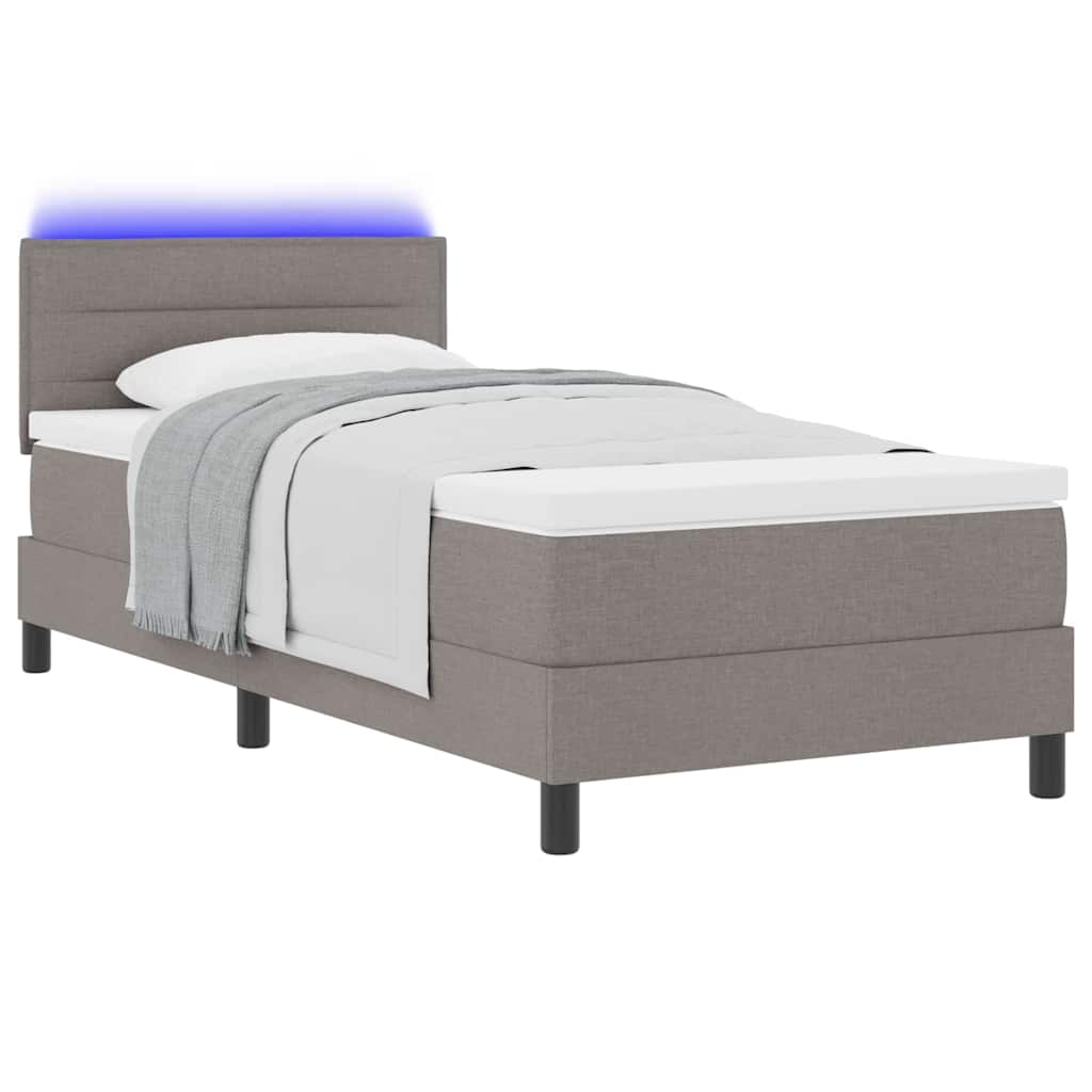 Box spring seng med madras med LED Gråbrun 90 x 190 cm Stof