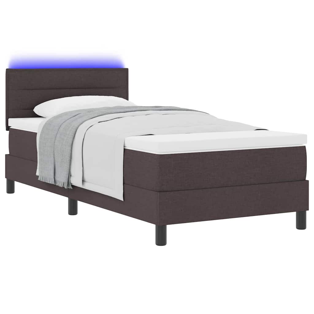 Box spring seng med madras med LED Mørk Brun 90 x 200 cm Stof