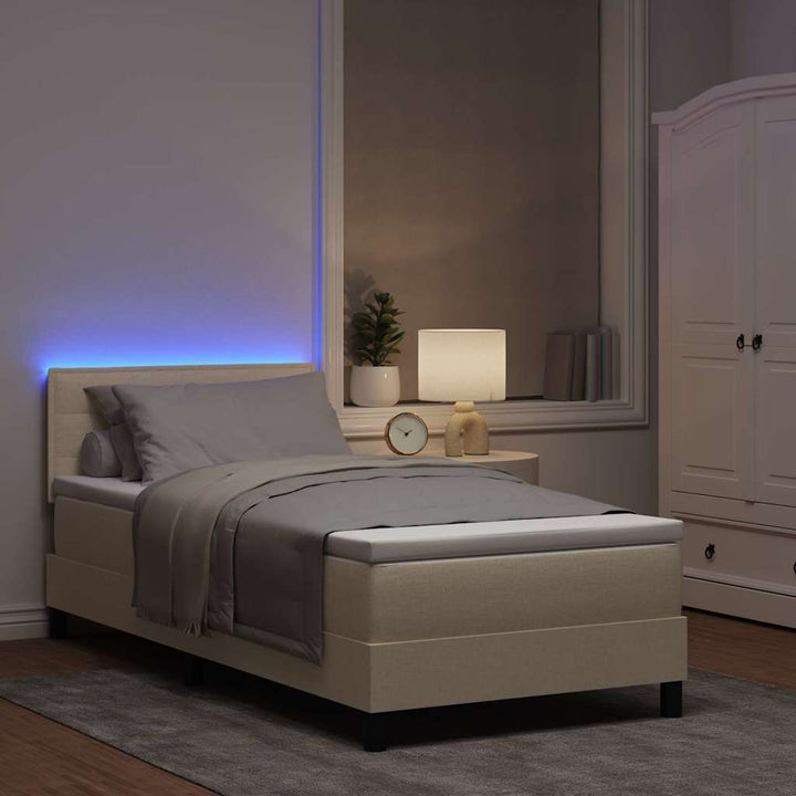 Box spring seng med madras med LED Creme 90 x 200 cm Stof