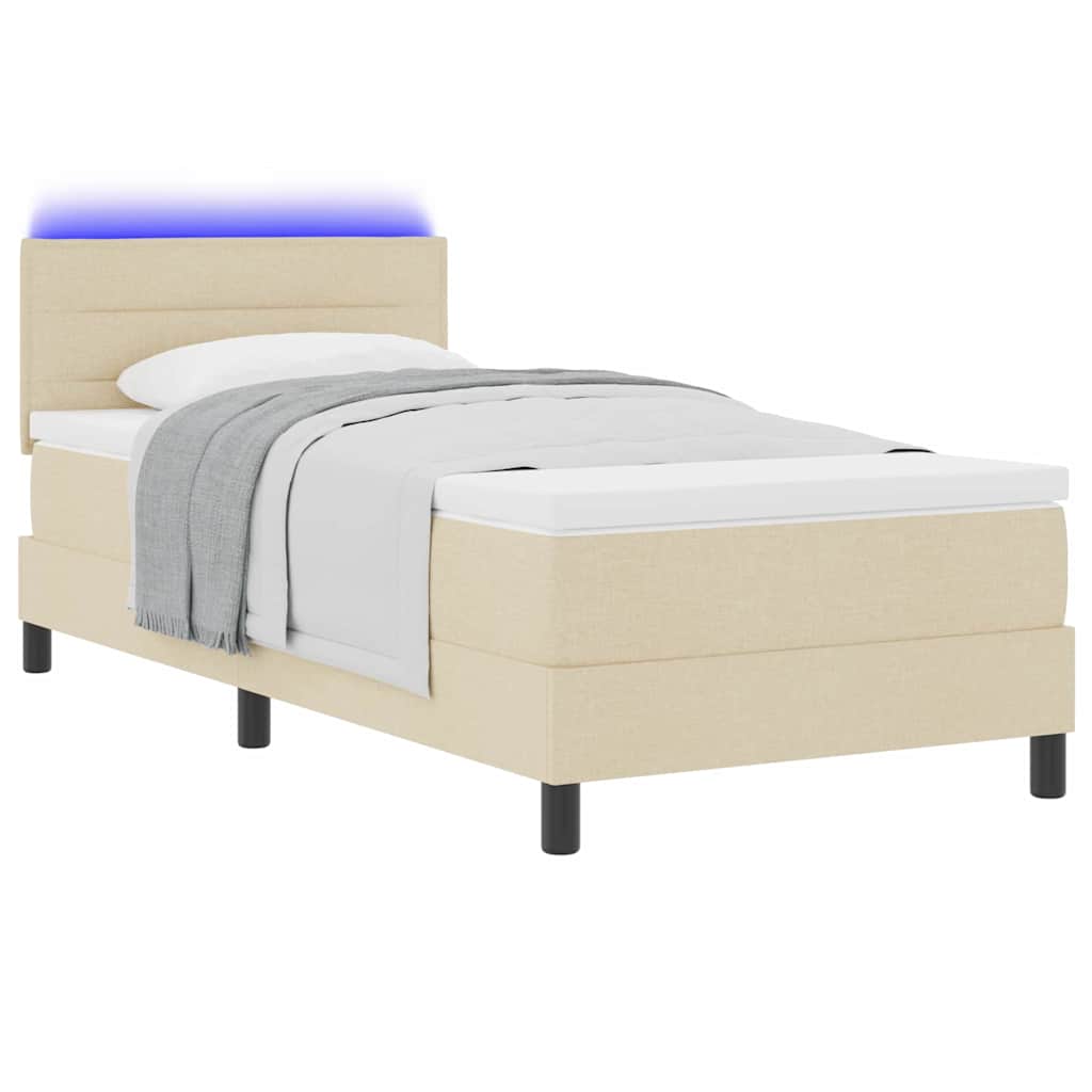 Box spring seng med madras med LED Creme 90 x 200 cm Stof