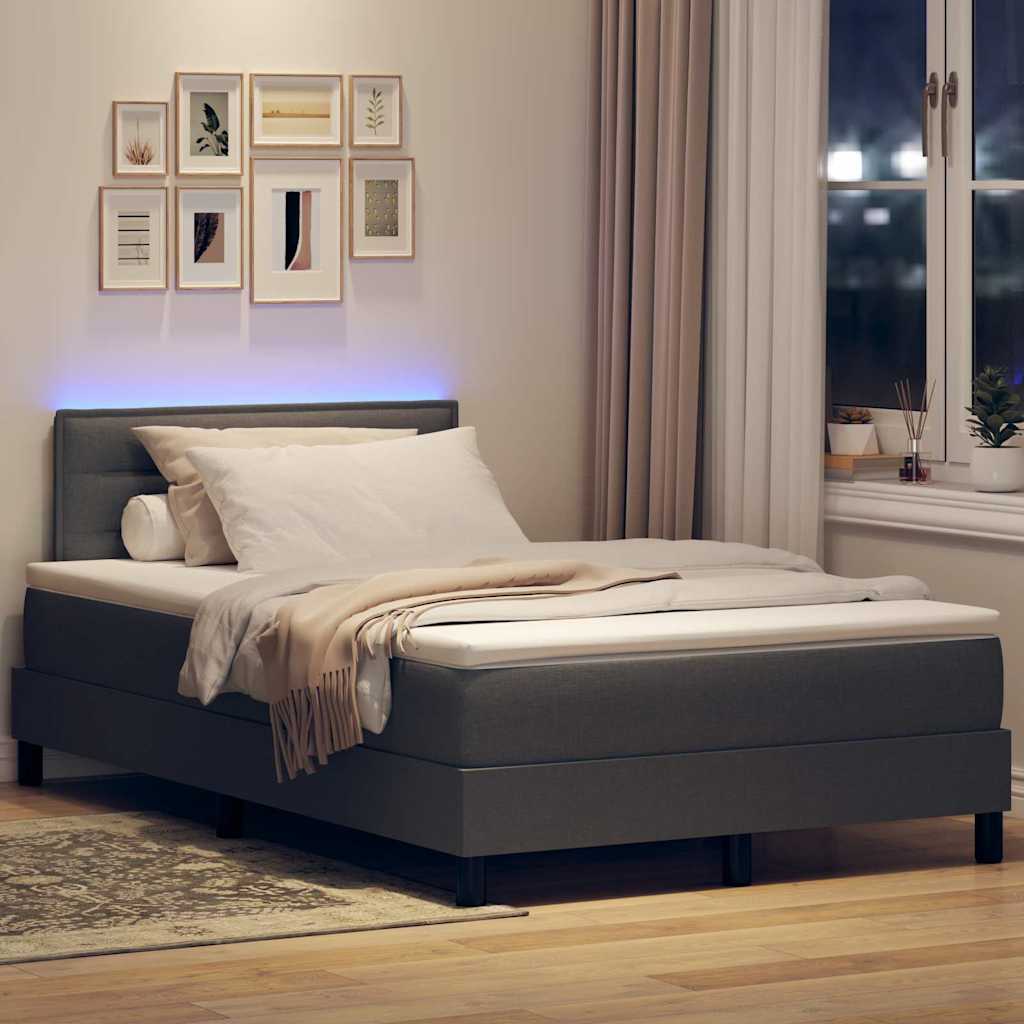 Box spring seng med madras med LED Mørkegrå 120 x 200 cm Stof