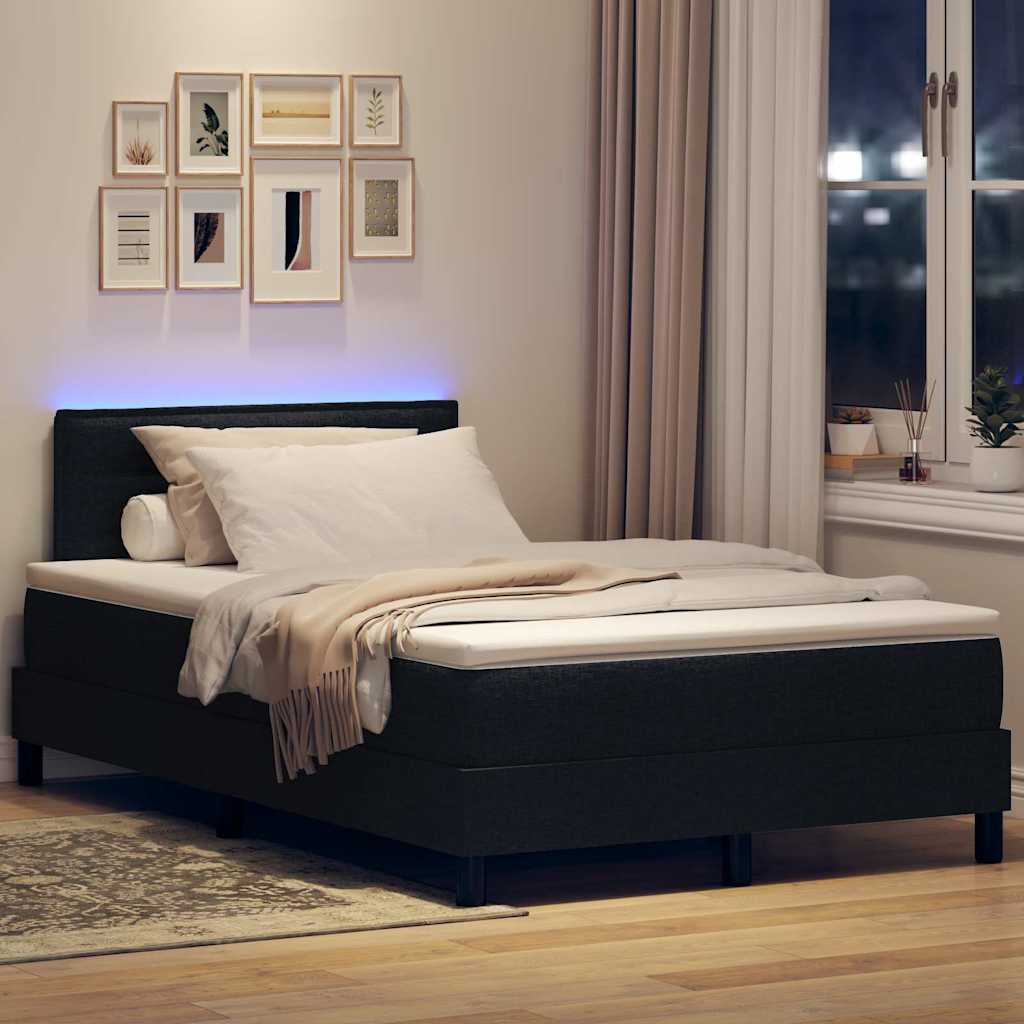 Box spring seng med madras med LED Sort 120 x 200 cm Stof