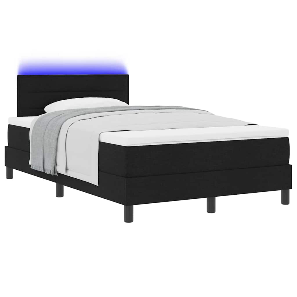 Box spring seng med madras med LED Sort 120 x 200 cm Stof