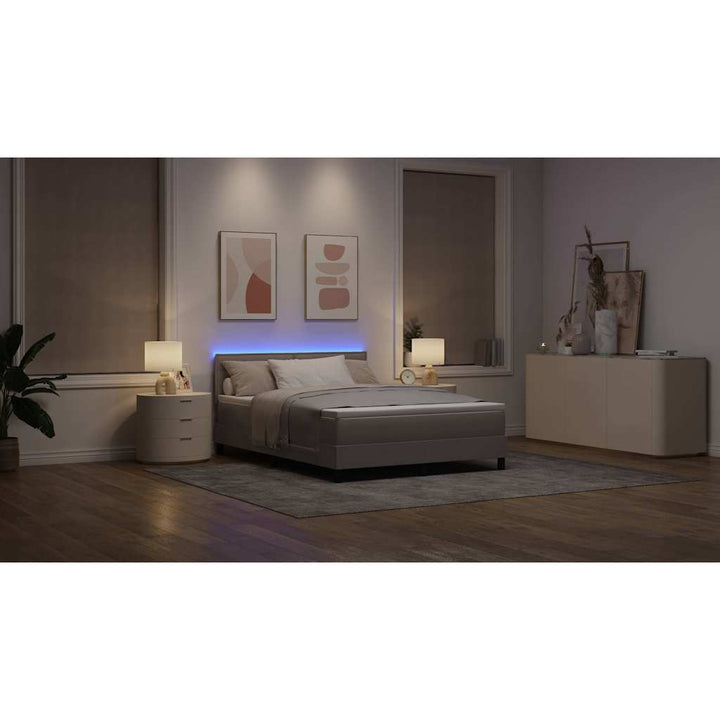 Box spring seng med madras med LED Gråbrun 140 x 190 cm Stof