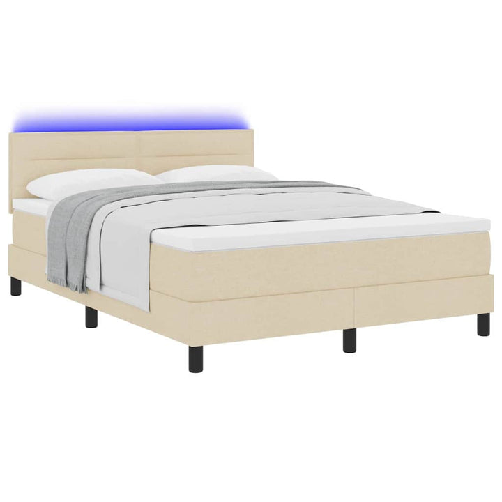 Box spring seng med madras med LED Creme 140 x 190 cm Stof
