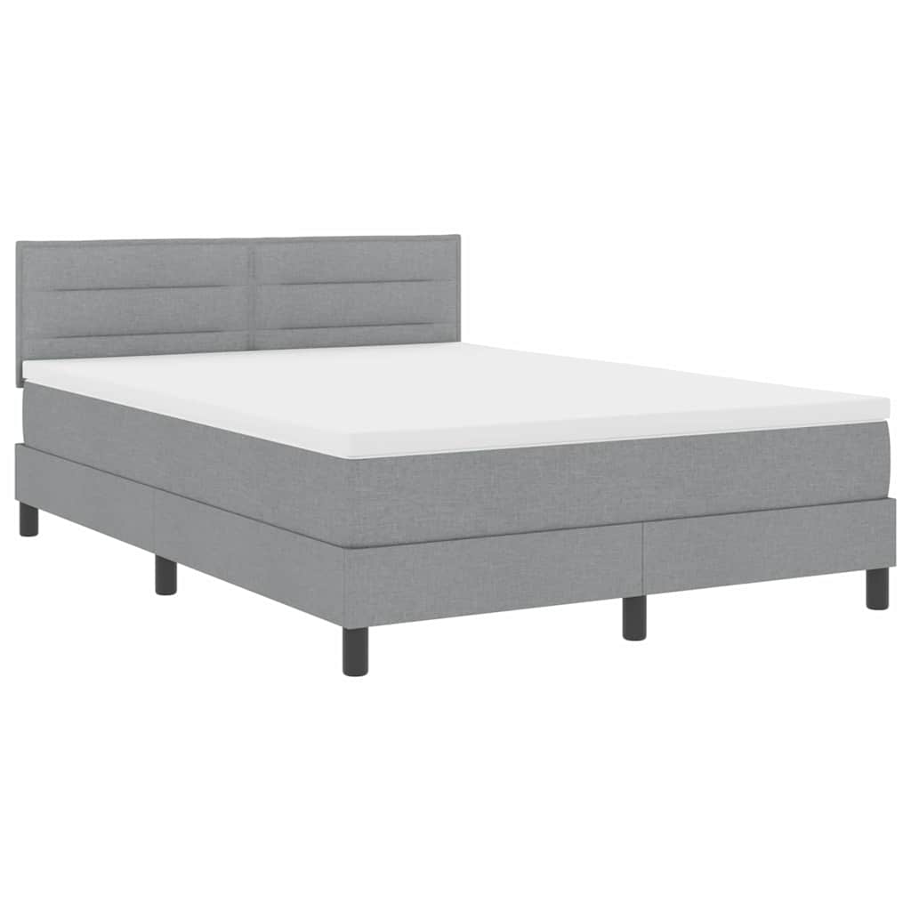 Box spring seng med madras med LED Lysegrå 140 x 200 cm Stof