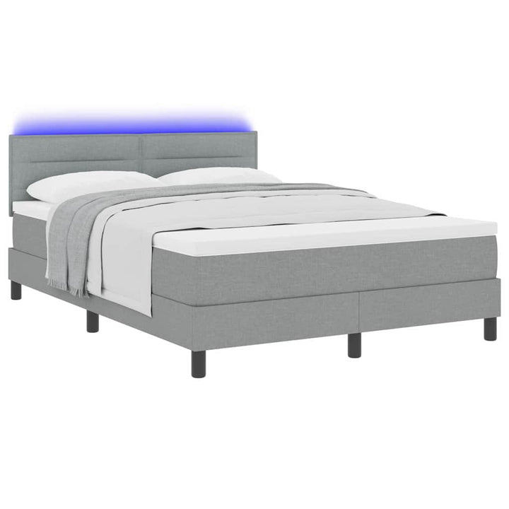 Box spring seng med madras med LED Lysegrå 140 x 200 cm Stof