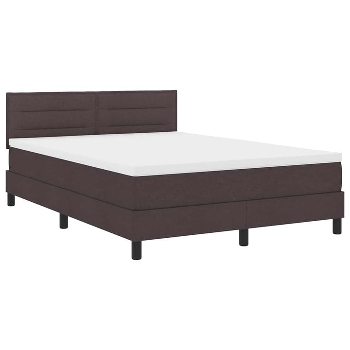 Box spring seng med LED-lysstrimler Mørk Brun 140 x 200 cm Stof