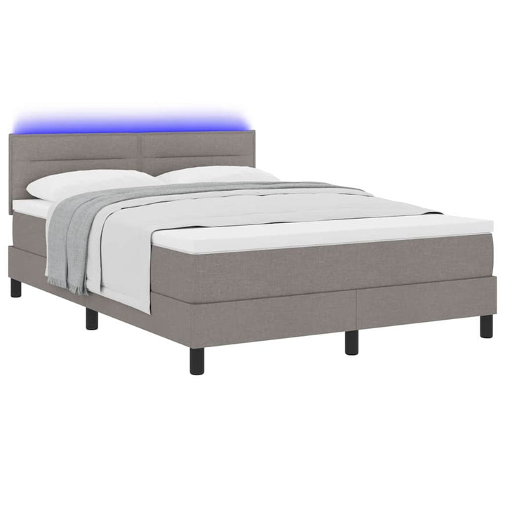 Box spring seng med madras med LED Gråbrun 140 x 200 cm Stof