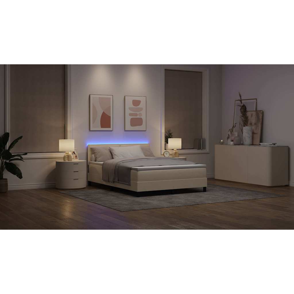 Box spring seng med madras med LED Creme 140 x 200 cm Stof