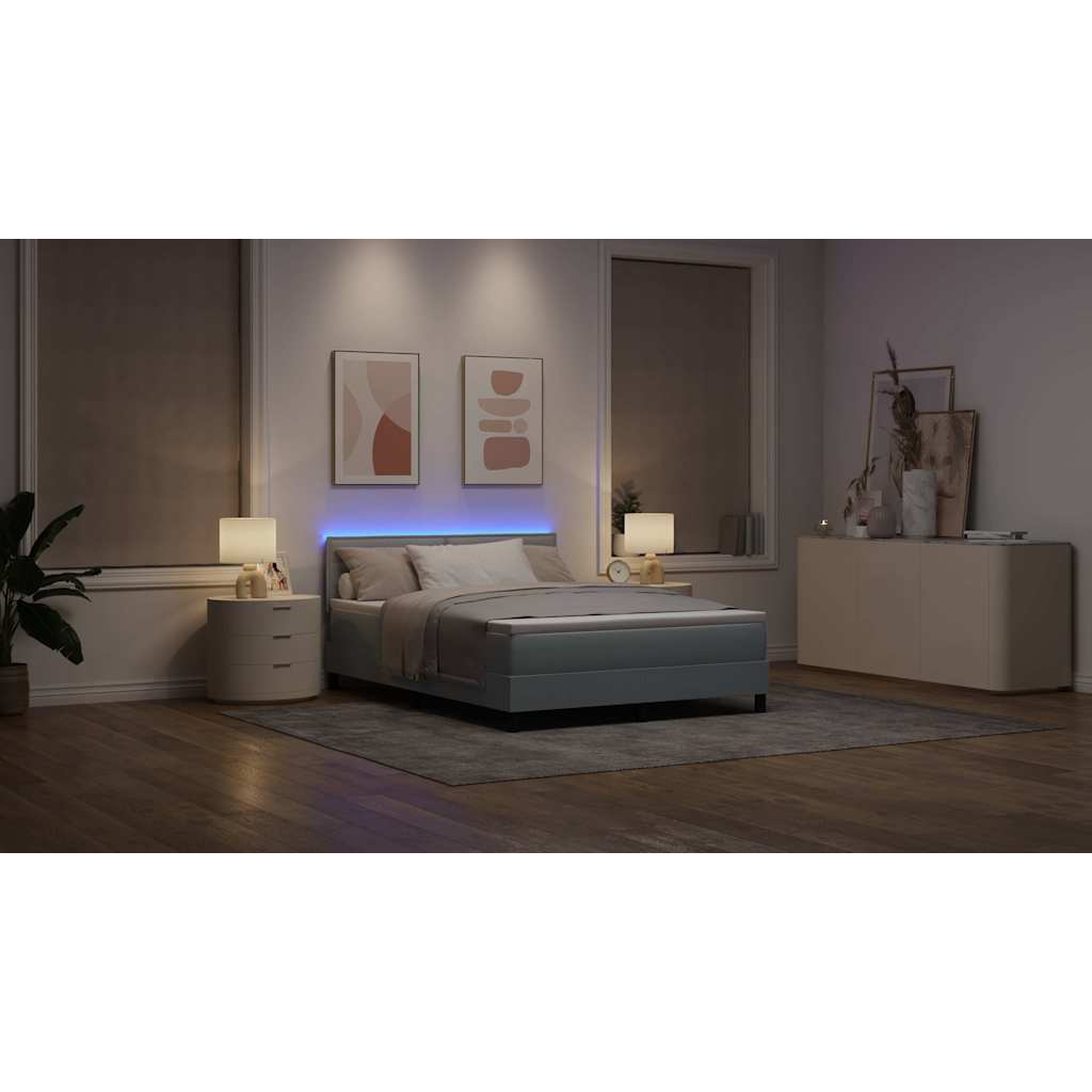 Box spring seng med madras med LED Lysegrå 160 x 200 cm Stof