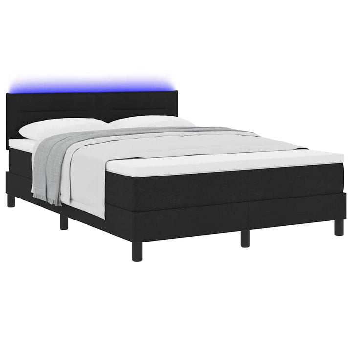 Box spring seng med madras med LED Sort 160 x 200 cm Stof