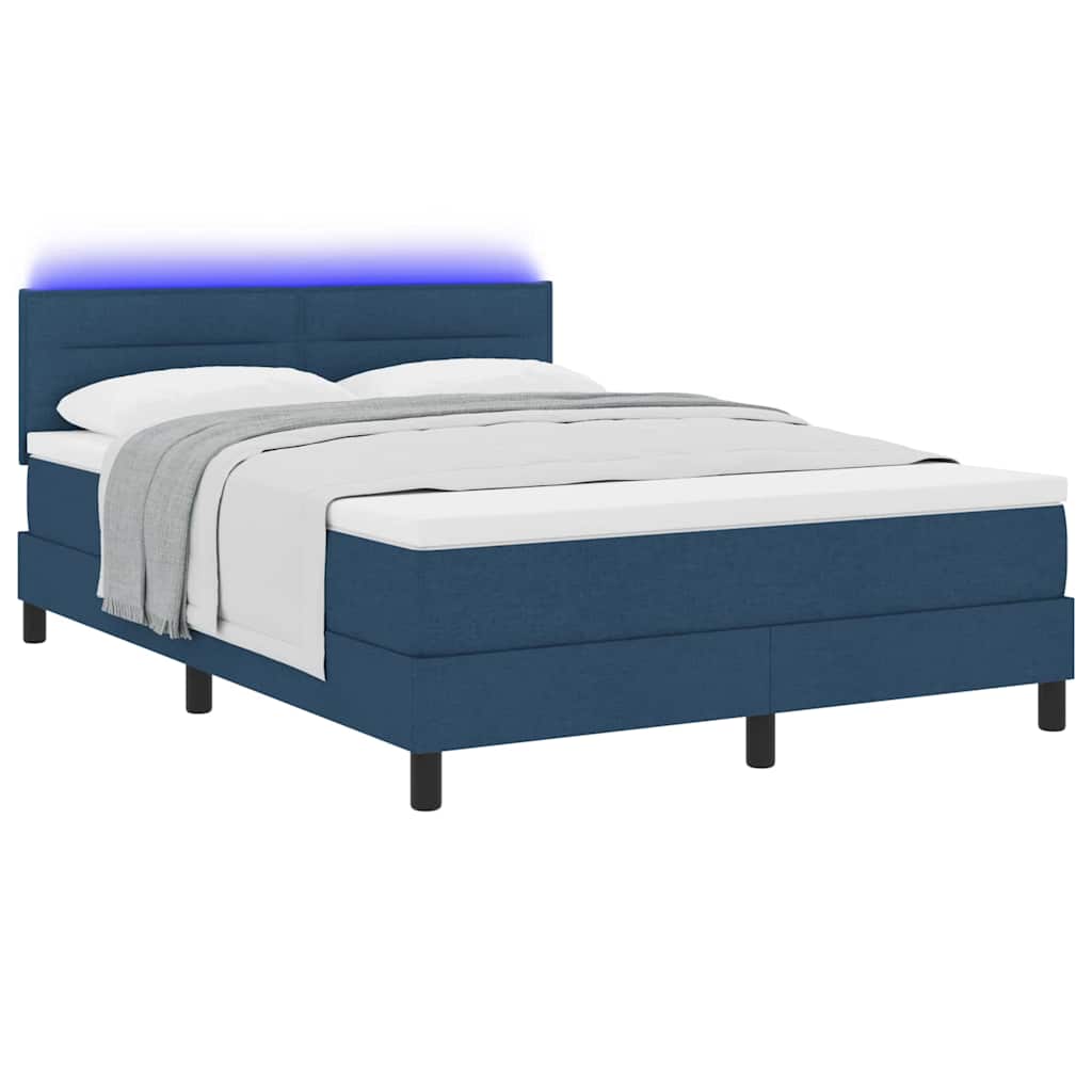 Box spring seng med madras med LED Blå 160 x 200 cm Stof