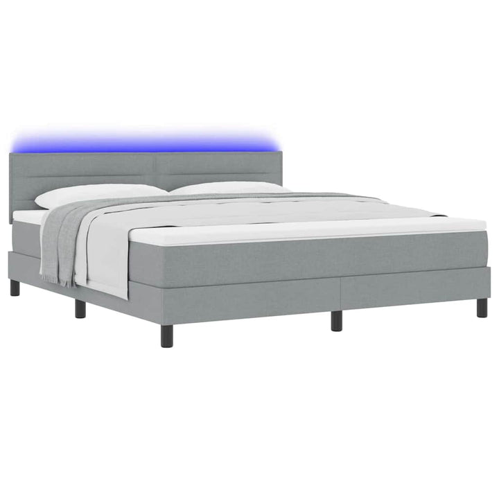 Box spring seng med madras med LED Lysegrå 180 x 200 cm Stof