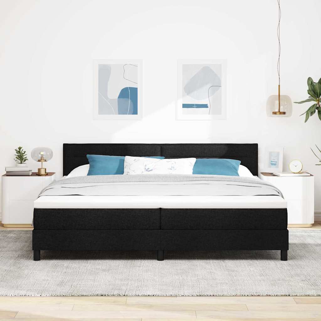 Box spring seng med madras med LED Sort 200 x 200 cm Stof