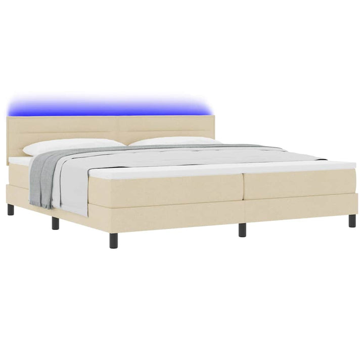 Box spring seng med madras med LED Creme 200 x 200 cm Stof
