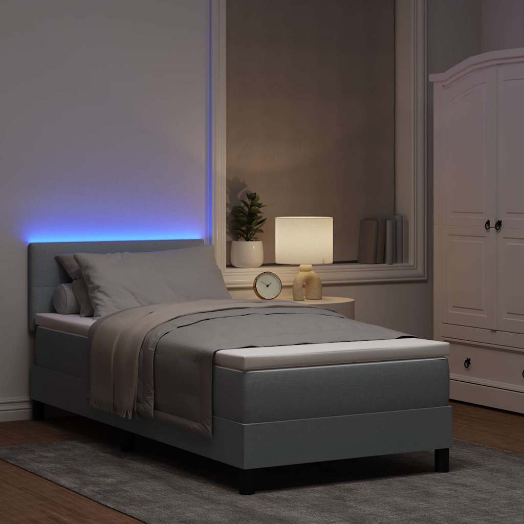 Box spring seng med LED-lysstrimler Lysegrå 80 x 200 cm Stof
