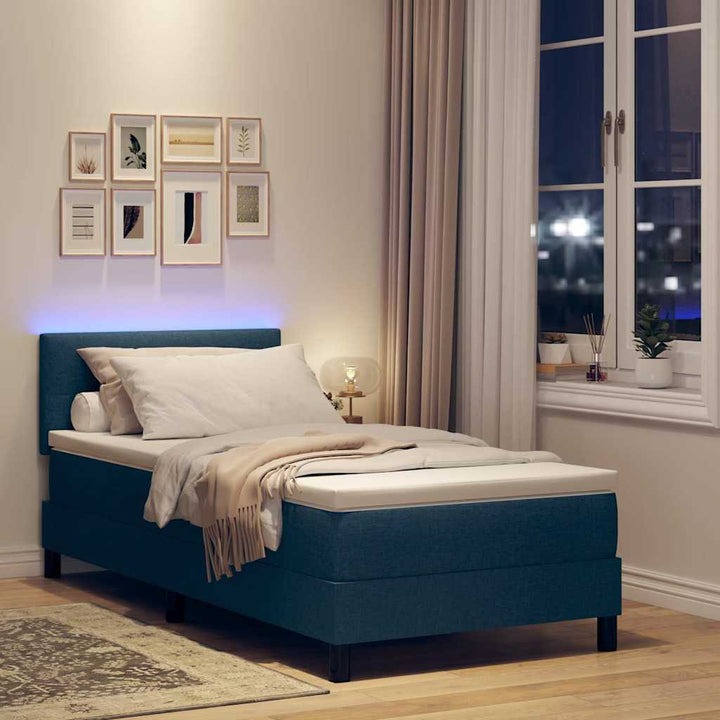 Box spring seng med pude med hovedgærde Blå 80 x 200 cm Stof