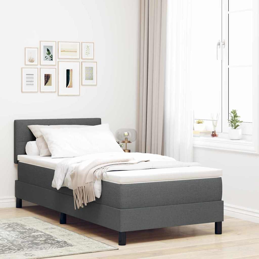Box spring seng med madras med LED Mørkegrå 90 x 190 cm Stof