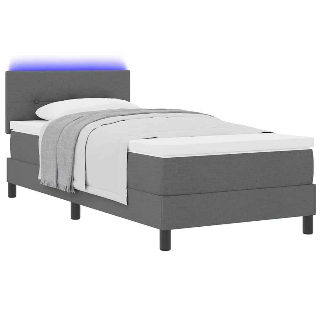 Box spring seng med madras med LED Mørkegrå 90 x 190 cm Stof