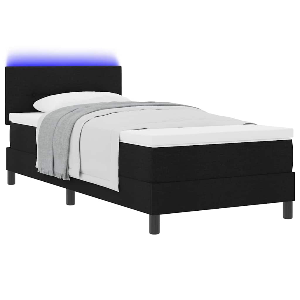 Box spring seng med madras med LED Sort 90 x 190 cm Stof