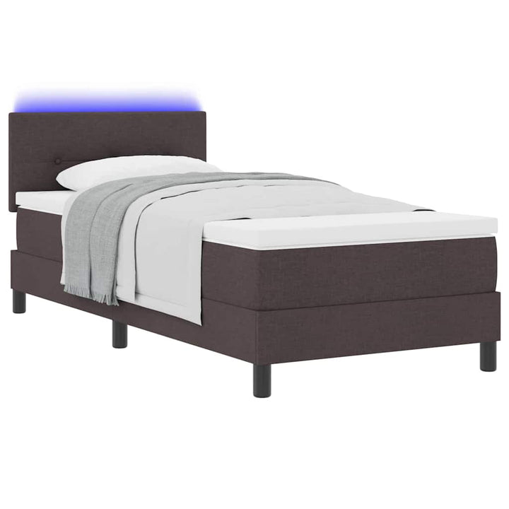 Box spring seng med madras med LED Mørk Brun 90 x 190 cm Stof