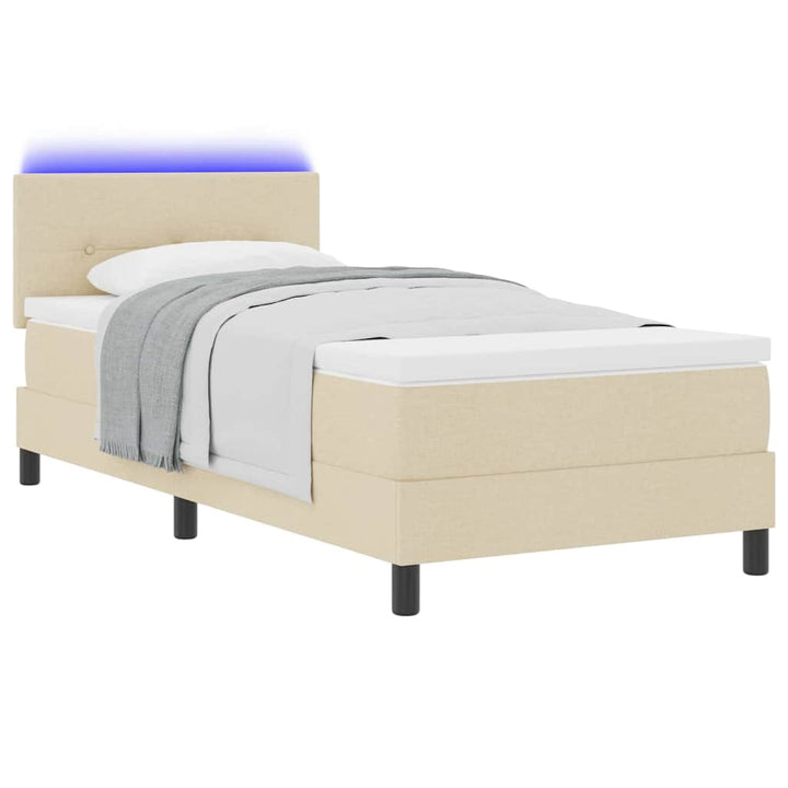 Box spring seng med LED-lysstrimler Creme 90 x 190 cm Stof