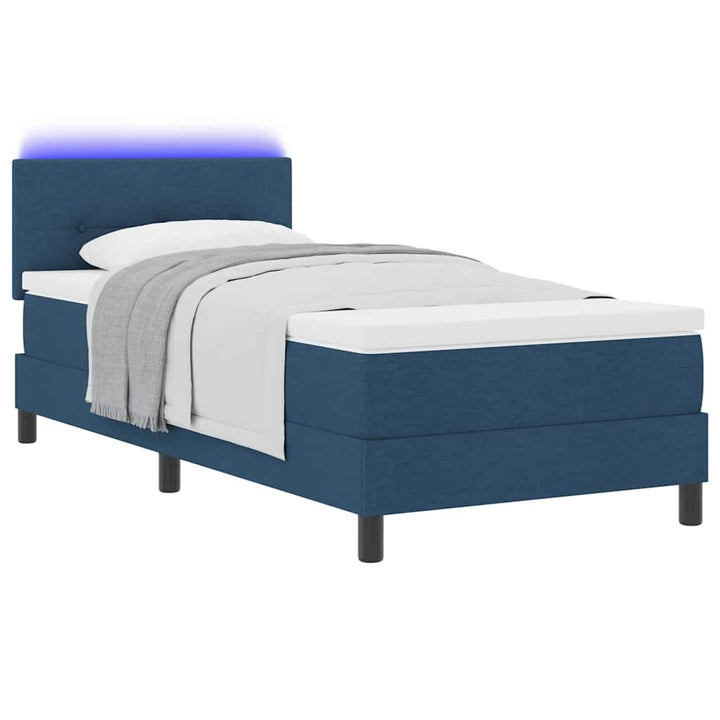 Box spring seng med madras med LED Blå 90 x 190 cm Stof