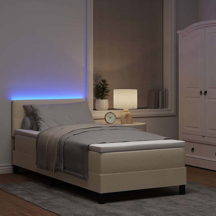 Box spring seng med LED-lysstrimler Creme 90 x 200 cm Stof