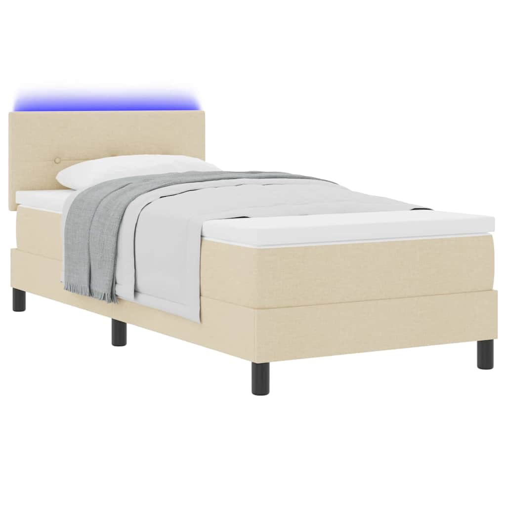Box spring seng med LED-lysstrimler Creme 90 x 200 cm Stof