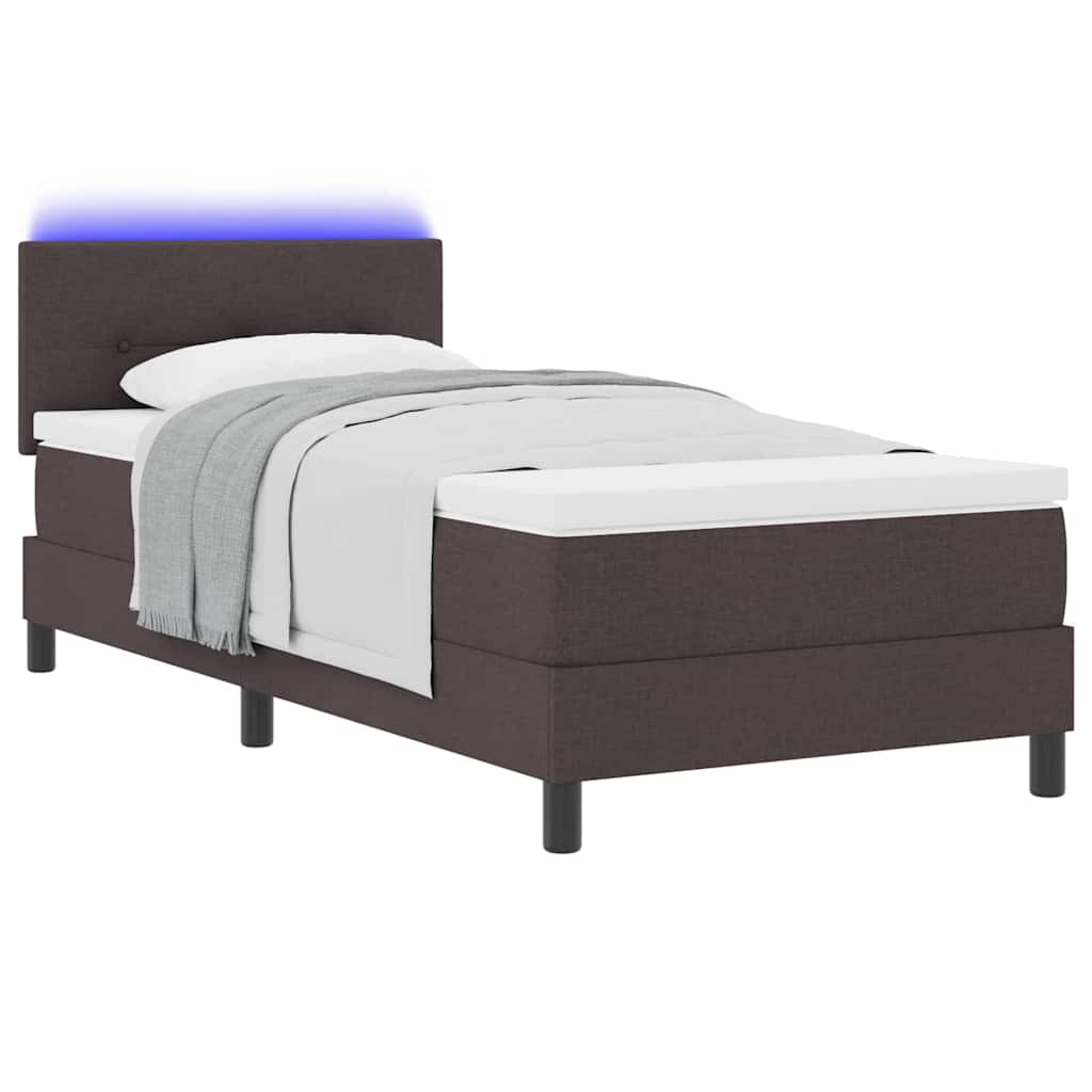 Box spring seng med madras med LED Mørk Brun 100 x 200 cm Stof