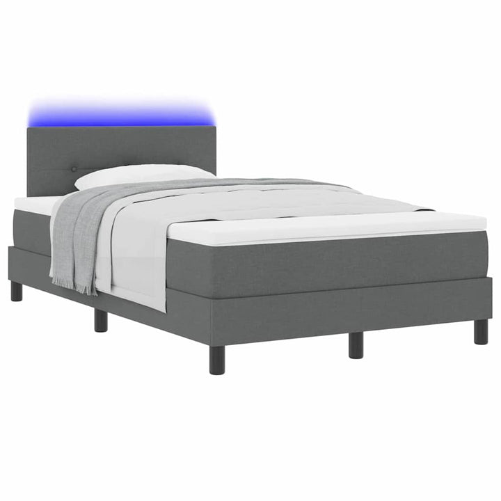 Box spring seng med LED-lysstrimler Mørkegrå 120 x 190 cm Stof