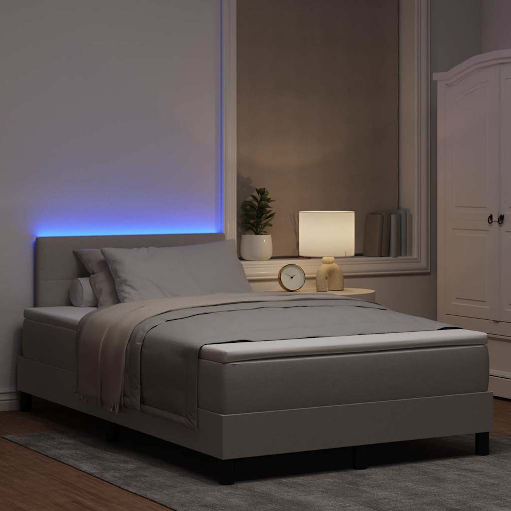 Box spring seng med LED-lysstrimler Gråbrun 120 x 190 cm Stof