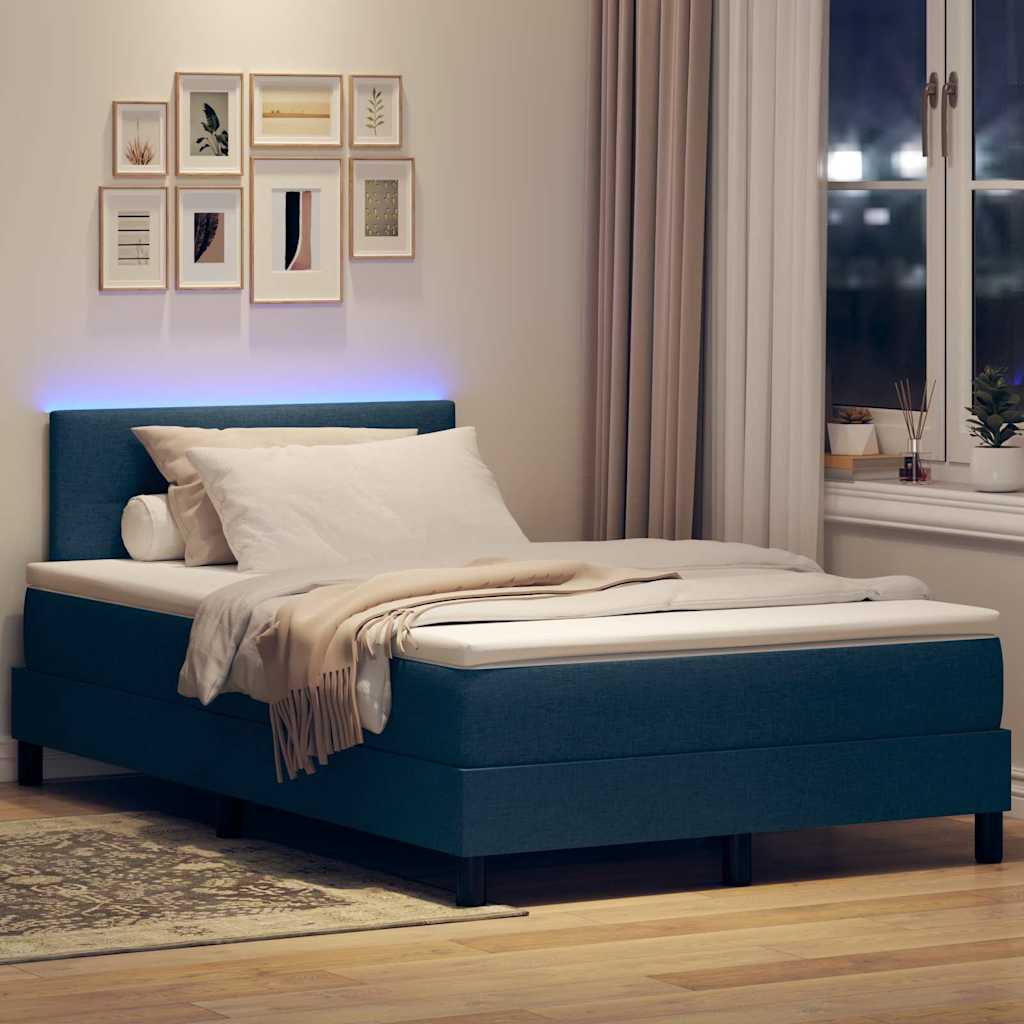 Box spring seng med madras med LED Blå 120 x 190 cm Stof
