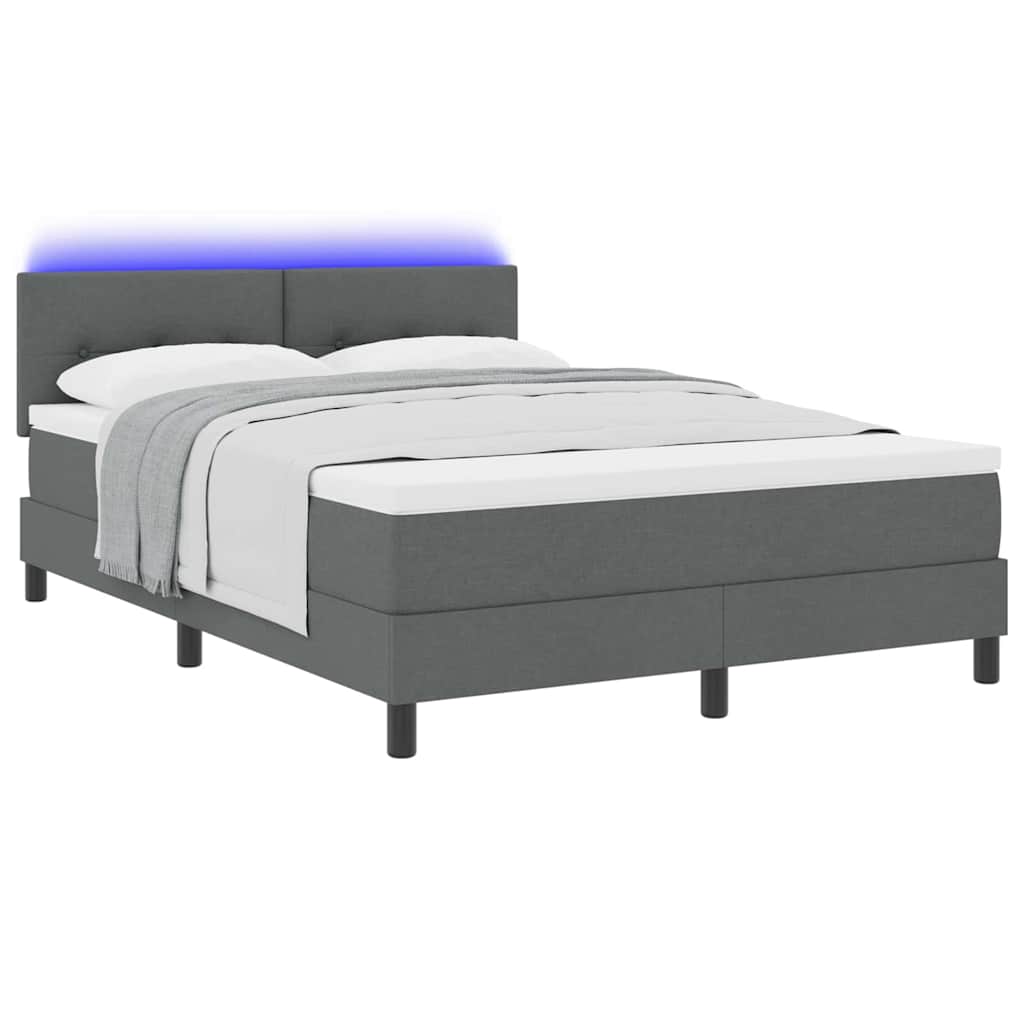 Box spring seng med madras med LED Mørkegrå 140 x 190 cm Stof