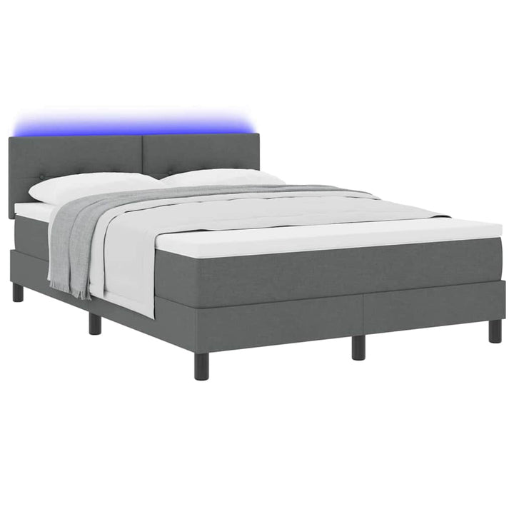 Box spring seng med madras med LED Mørkegrå 140 x 190 cm Stof