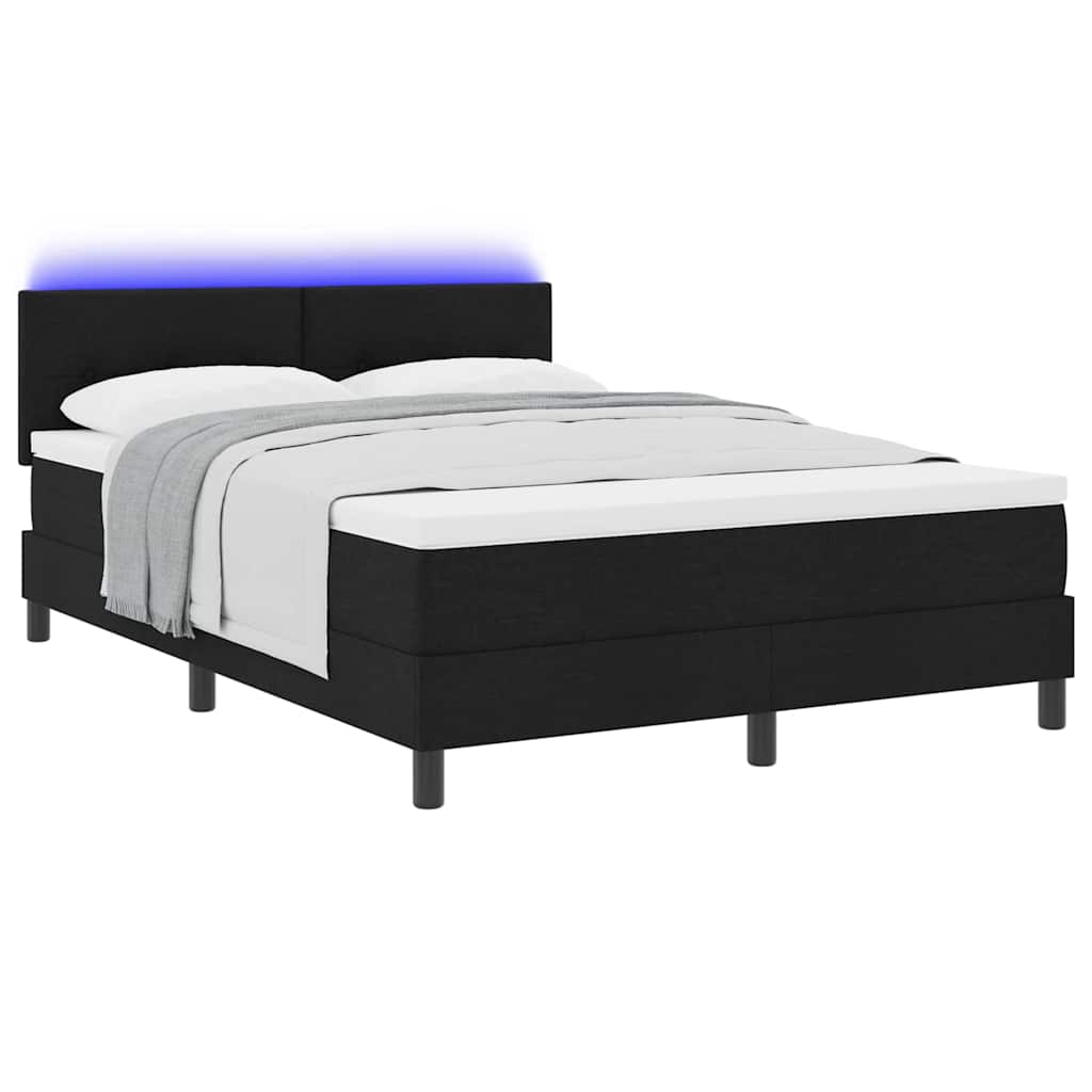 Box spring seng med madras med LED Sort 140 x 190 cm Stof