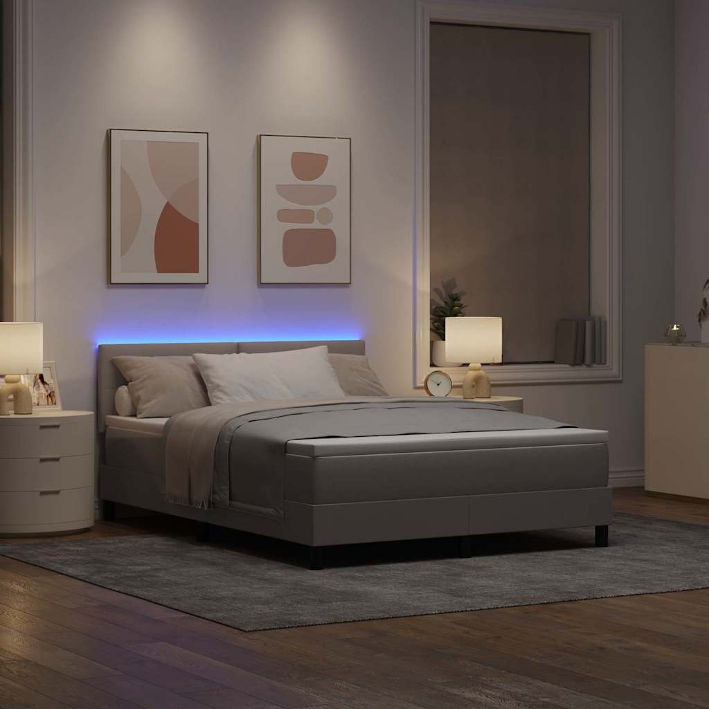 Box spring seng med LED-lysstrimler Gråbrun 160 x 200 cm Stof