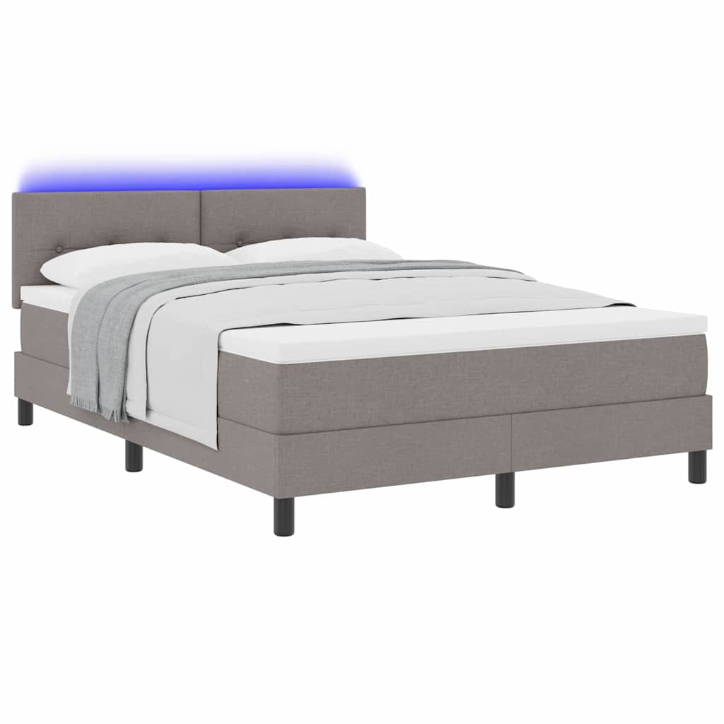 Box spring seng med LED-lysstrimler Gråbrun 160 x 200 cm Stof