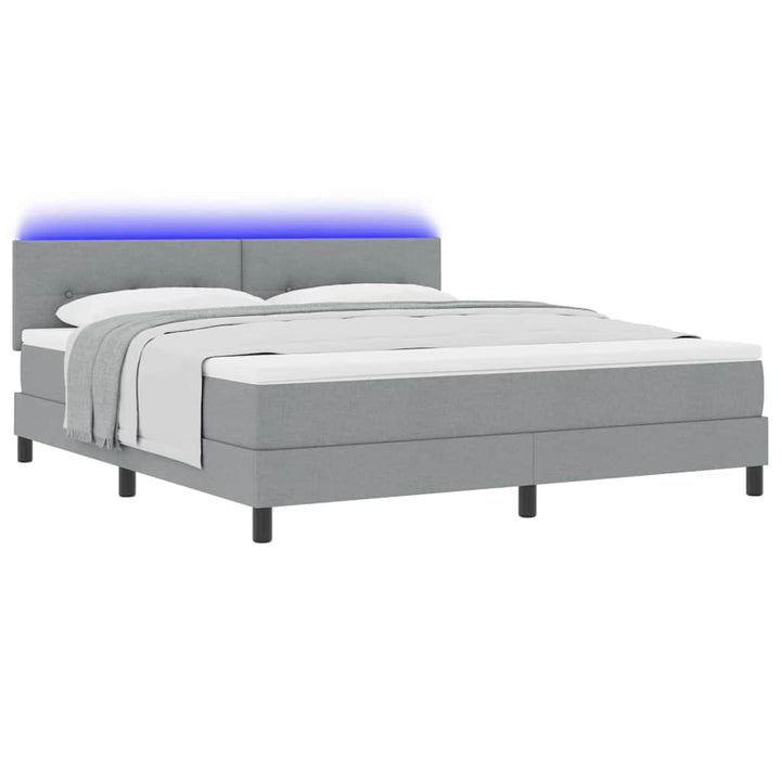 Box spring seng med madras med LED Lysegrå 180 x 200 cm Stof