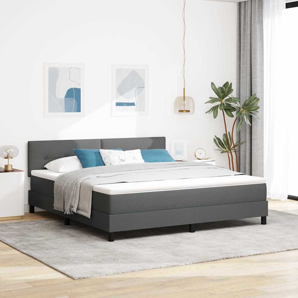Box spring seng med LED-lysstrimler Mørkegrå 180 x 200 cm Stof