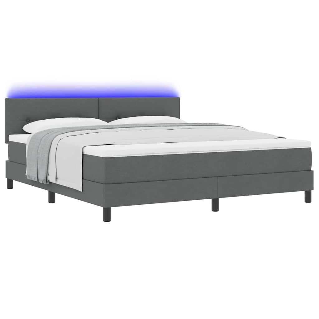 Box spring seng med LED-lysstrimler Mørkegrå 180 x 200 cm Stof