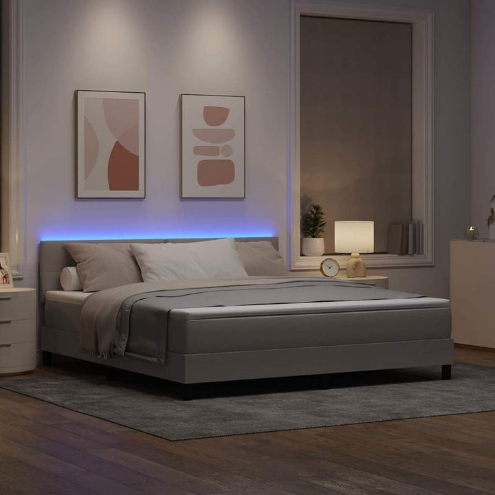 Box spring seng med madras med LED Gråbrun 180 x 200 cm Stof