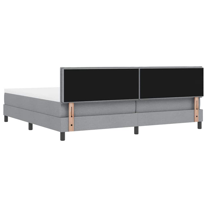 Box spring seng med LED-lysstrimler Lysegrå 200 x 200 cm Stof