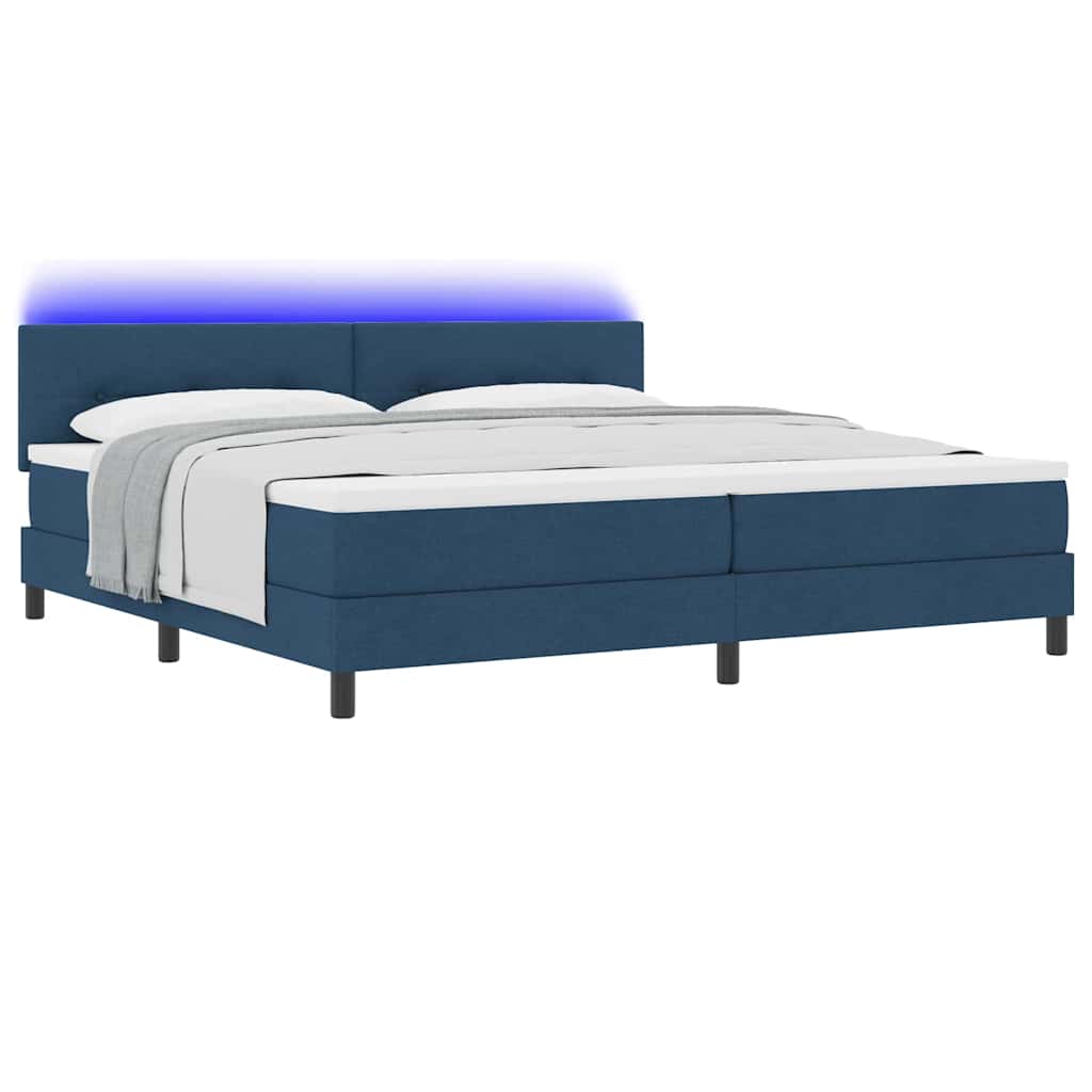 Box spring seng med madras med LED Blå 200 x 200 cm Stof