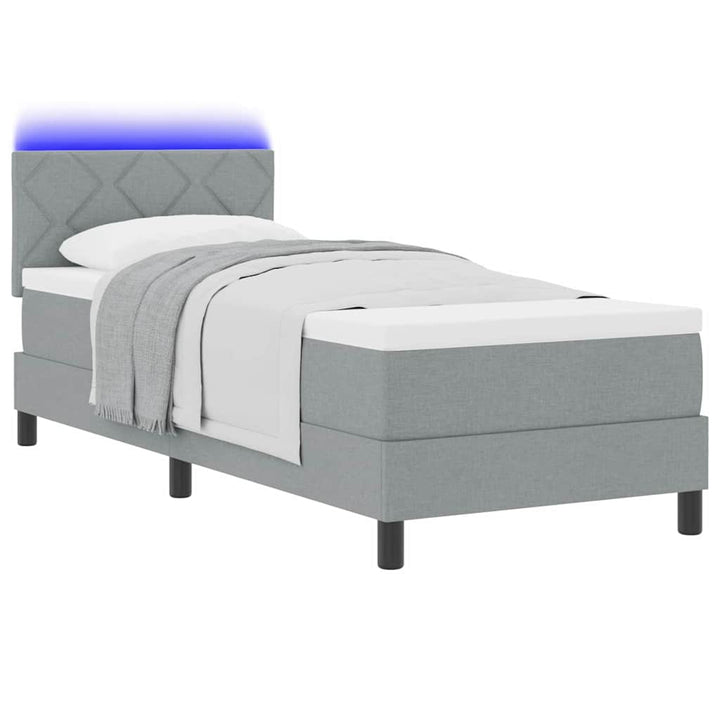 Box spring seng med madras med LED Lysegrå 80 x 200 cm Stof