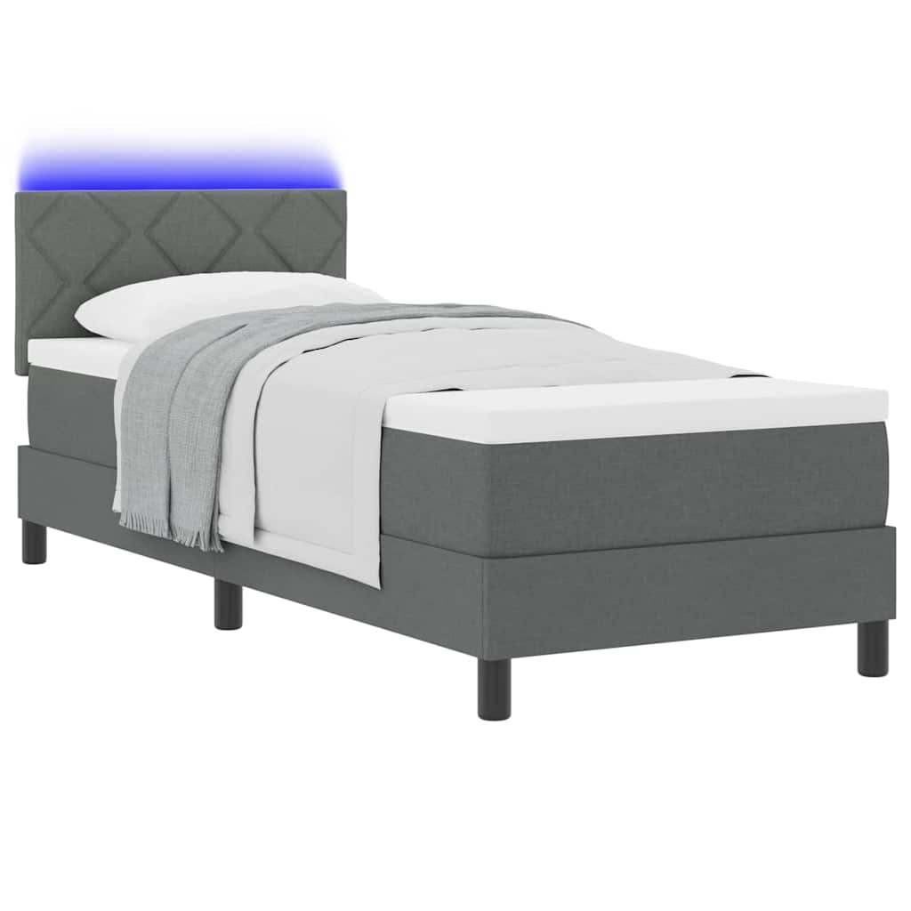 Box spring seng med madras med LED Mørkegrå 80 x 200 cm Stof